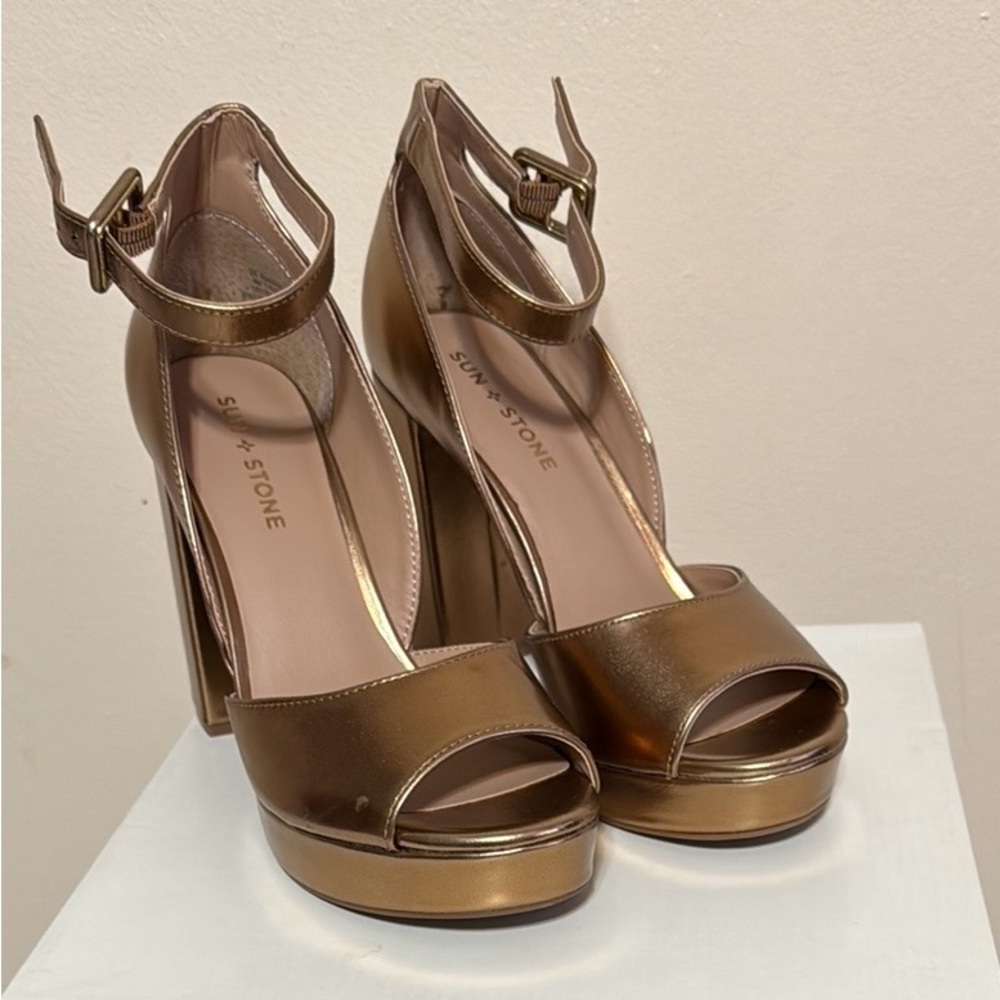 Sun + Stone Bronze Heels - Picture 2 of 6